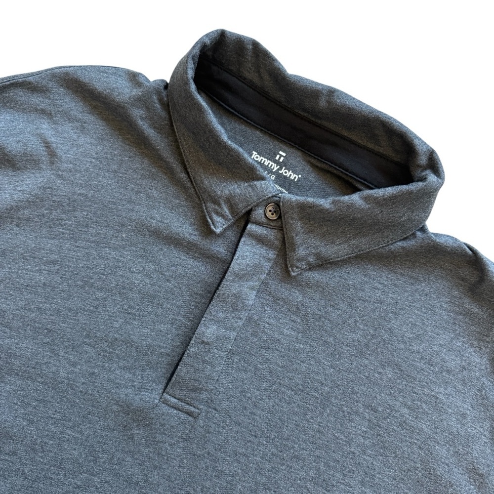 Tommy John Polo Shirt Mens Second Skin L Gray Heather Short Sleeve Golf Casual